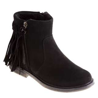Kensie Girl Girls' Black/Brown Polyurethane/Suede Ankle Fringe Boots