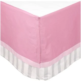 BreathableBaby Solid Pink/Grey Stripe Cotton Cribskirt