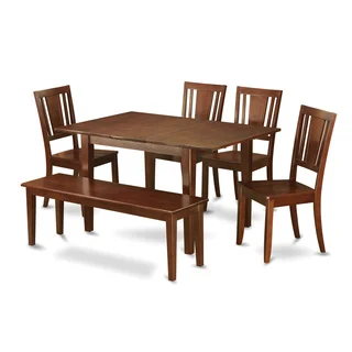 Brown Rubberwood 6-piece Dining Table Set with Bench