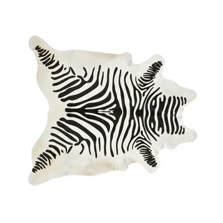 Stenciled Black and White Zebra Print Cowhide Rug (Brazil)