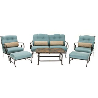 Hanover Outdoor Ocean Blue Aluminum Patio Set with Stone-top Coffee Table