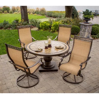Hanover Outdoor MONACO5PCSW Monaco 51-inch Round Table with 4 Swivel Rockers 5-piece Dining Set