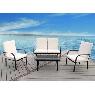 Black, Off-white Glass, Polyester, Steel 4-piece Padded Florida Patio Set