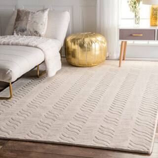 nuLOOM Hand-woven Abstract Fancy Wool Ivory Rug (7'6 x 9'6)