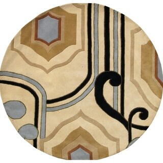 Alliyah Black/Beige Wool Contemporary Abstract Ogee Shape Round Rug (6' x 6')