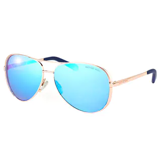 Michael Kors Chelsea Rose Gold Metal Aviator Blue Mirror Lens Sunglasses