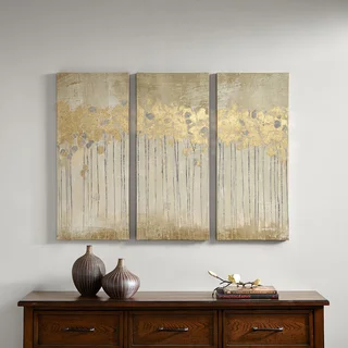 Clay Alder Home Poinsett Sandy Forest Taupe Gold Foil Embellishment 3-piece Set Gel Coat Canvas