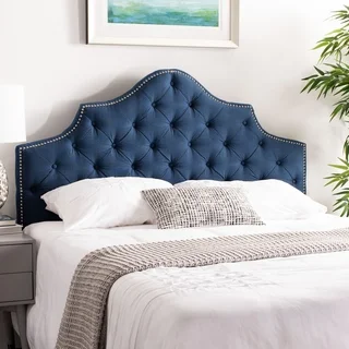 Safavieh Arebelle Steel Blue Upholstered Tufted Headboard - Silver Nailhead (Queen)
