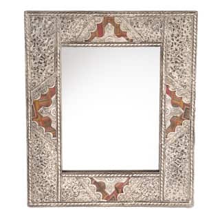 15.5-inch Metal and Leather Mirror (Morocco)
