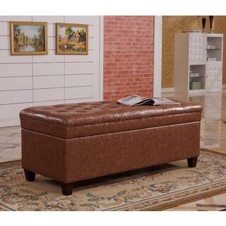 Faux leather Tufted Storage Bench with Twin Hydraulic Hinges