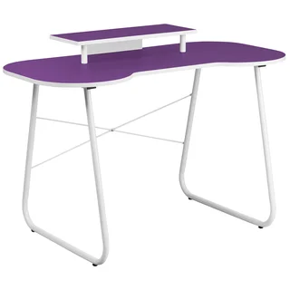 Purple-top Office Computer Desk With Monitor Platform and White Frame
