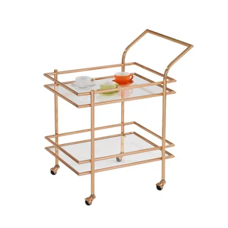 American Atelier Gold-framed Glass Shelf Rolling Cart