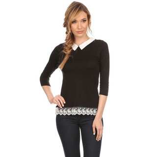 MOA Collection Women's Solid Collared-neck Top