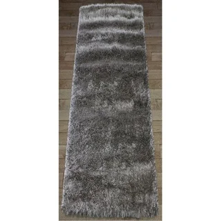 Shaw Bling Collection Grey Nylon and Polyester Super Shag Runner Rug (2' x 6')
