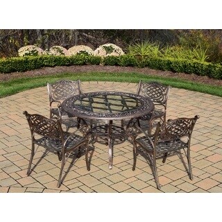 Dakota Cast Aluminum 5-piece Patio Dining Set, with 48-inch Round Table, and 4 Arm Chairs