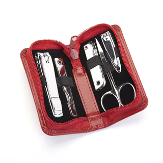 Royce Leather Executive Red Leather Chrome Plated Mini Manicure Kit