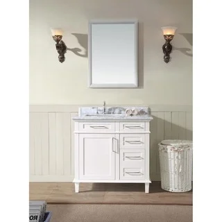Ari Kitchen and Bath Newport White Wood and Marble 36-inch Single Bathroom Vanity Set