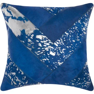 Mina Victory Natural Leather and Hide Jersey Design Navy/ Silver Throw Pillow by Nourison (20 x 20-inch)