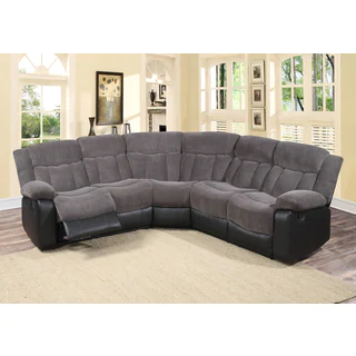 Tonnie 3-piece Grey Fabric and Faux-leather Reclining Sectional Living Room Sofa