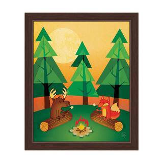 'Moose and Fox by the Campfire' Graphic Wall Art Print with Espresso Frame