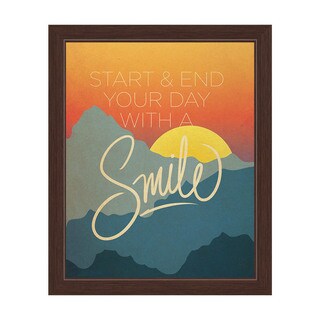 'Start & End Your Day with a Smile' Sunrise and Sunset Graphic Wall Art with Espresso Frame