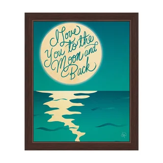 'I Love You to the Moon and Back' Moon over Water Graphic Wall Art with Espresso Frame