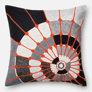 Embroidered Cotton Grey/ Orange Spiral Feather and Down Filled or Polyester Filled 22-inch Throw Pillow or Pillow Cover