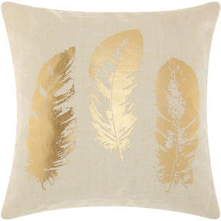 Mina Victory Luminescence Metallic Feathers Beige/Gold Throw Pillow by Nourison (18 x 18-inch)