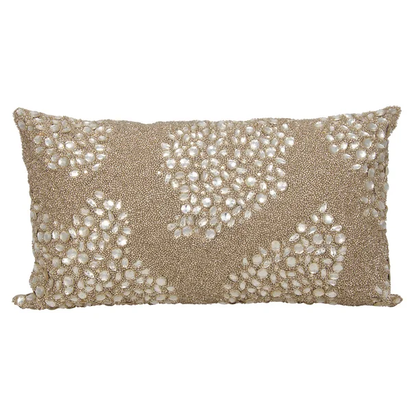 Mina Victory Luminescence Fully Beaded Beige Throw Pillow by Nourison (13-Inch X 18-Inch)