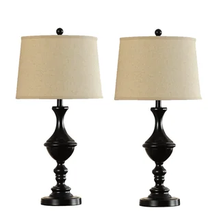 Catalina 18658-002 Oil Rubbed Bronze Metal 28-inch Trophy Table Lamps with White Fabric Modified Drum Shades (Set of 2)