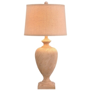 Catalina Terra 19927-001 3-Way 35-Inch Distressed Wood Inspired Table Lamp with Light Burlap Modified Drum Shade, Bulb Included