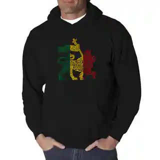 Los Angeles Pop Art Men's One Love Rasta Lion Black Cotton Hooded Sweatshirt
