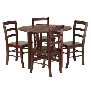 Walnut Finish Solid Rubberwood 5-Piece Dining Set With Alamo Table and 4 Chairs