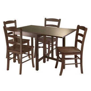 Winsome Lynden Walnut-finish Wood 5-piece Space-saving Drop Leaf Dining Table with 4 Ladder Back Chairs