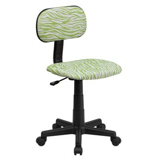 Zebra Print Green Armless Swivel Adjustable Office Chair