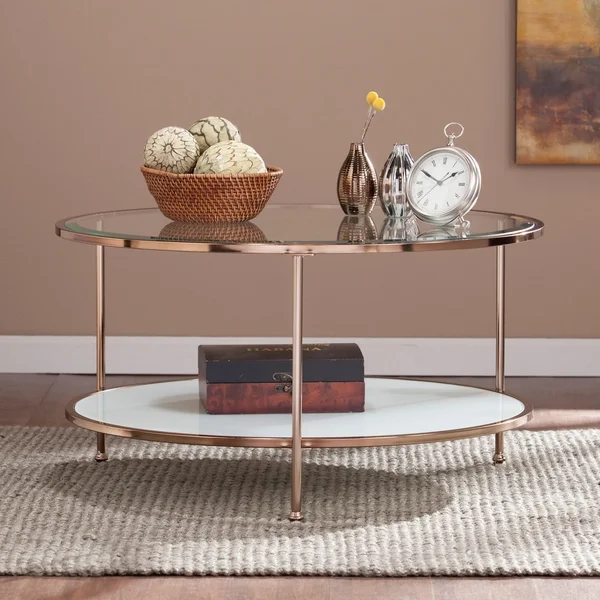SEI Furniture Grant Gold Copper Round Coffee Table with Storage
