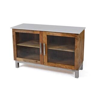 Wooster Off-white Marble/ Wood 2-door Cabinet Console Table