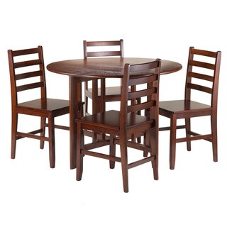 Winsome Brown Wood 5-piecee Alamo Round Drop Leaf Dining Table with 4 Hamilton Ladder-back Chairs