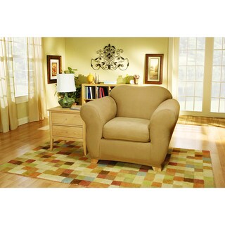 Sure Fit Stretch Suede Bench Cushion Two Piece Chair Slipcover