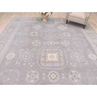 Hand-knotted Wool Blue Traditional Geometric Kotan Rug (10' x 14')