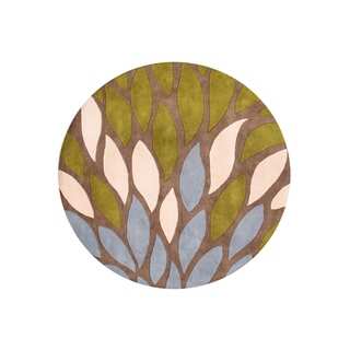 Alliyah 'A Colorful Palette' Flower Petals Tobacco Brown Organic Round Wool Rug (6')