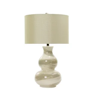 28-inch Swirl Ceramic Table Lamp in White with Transparent Grey Brushstrokes