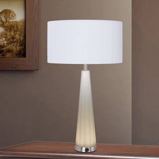 29-inch Frosted Glass & Satin Nickel Metal Table Lamp with LED Night Light