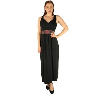 Special One Women's Black Polyester Super Plus Size Beaded Waist Maxi Dress