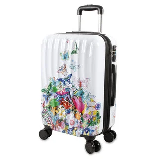 J World Art Butterfly White 20-inch Fashion Hardside Carry-on Spinner Upright Suitcase