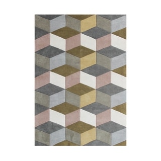 Alliyah Geometric 3D Cubes Aluminum Grey Wool Handmade Rug (5' x 8')