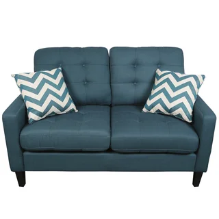 Porter Harlow Deep Teal Contemporary Modern Loveseat with 2 Woven Accent Pillows