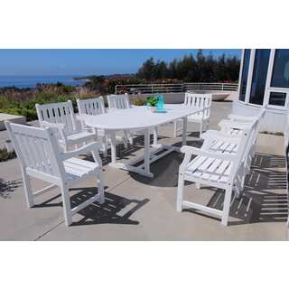 Bradley Eco-friendly 9-piece Outdoor White Hardwood Dining Set with Oval extension Table and Arm Chairs