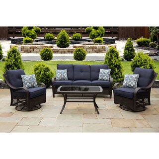 Hanover Orleans Blue Wood Outdoor Four-piece All-weather Patio Set