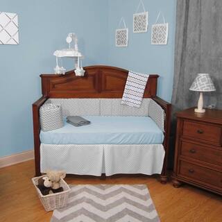 Blue and Grey Chevron Zigzag Dots 5-piece Baby Crib Bedding Set with Bumper